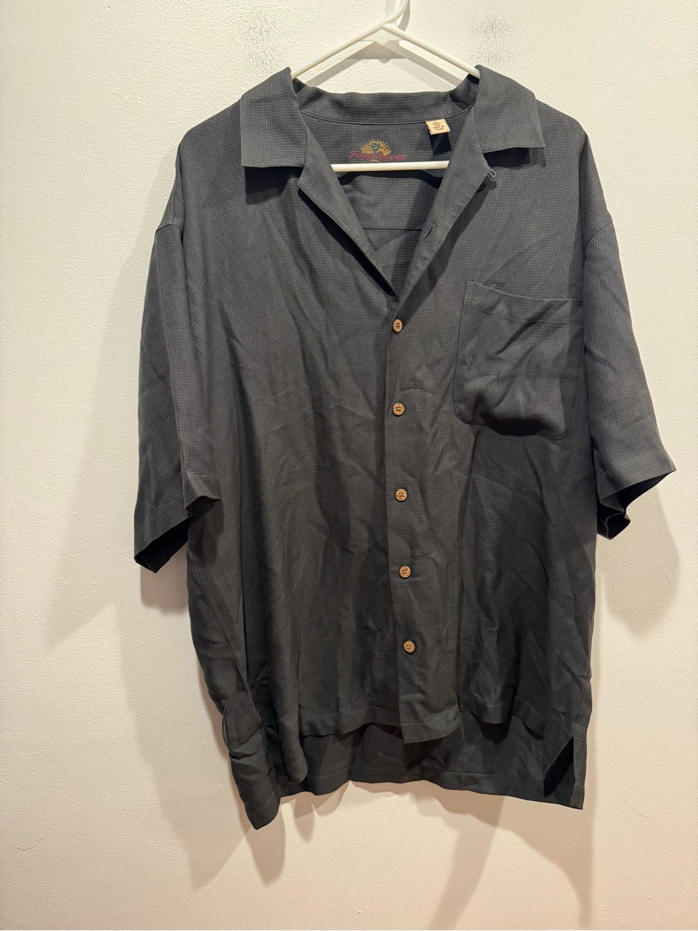Tommy Bahama 100% Silk Camp Shirt Dark Gray